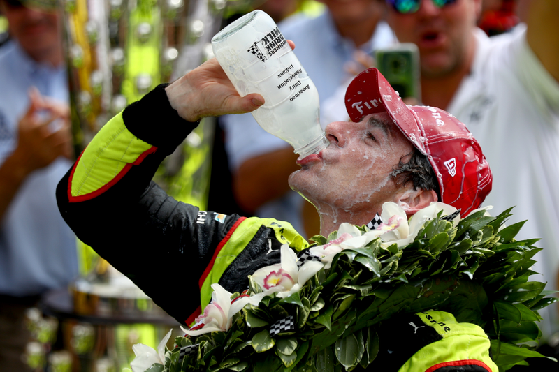 Simon Pagenaud celebrating the win.